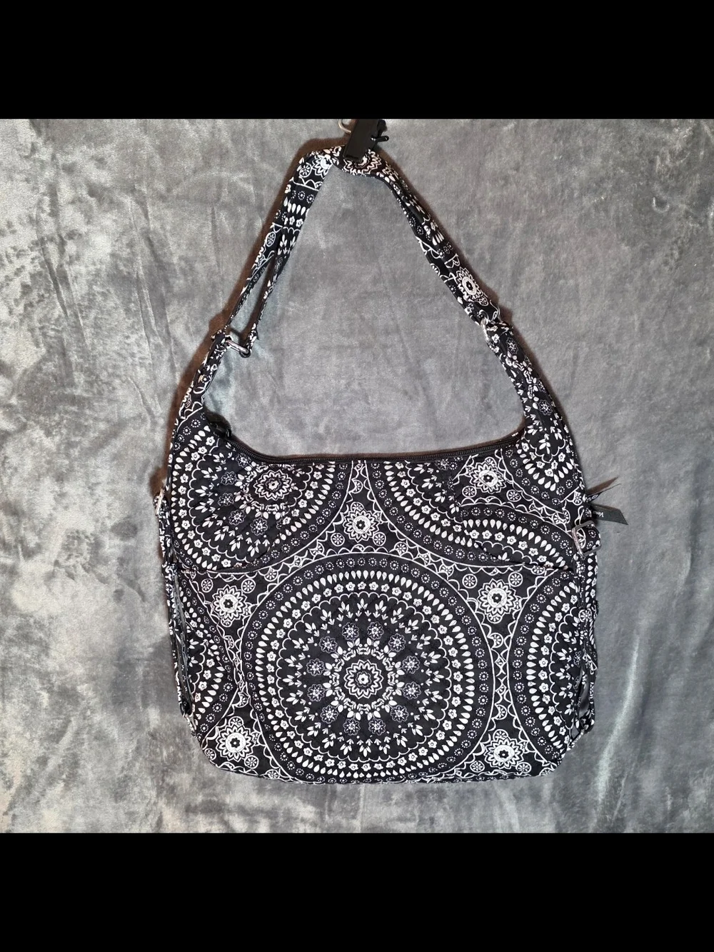 Vera Bradley Cotton Convertible Backpack Shoulder Bag - Black Bandana Medallion